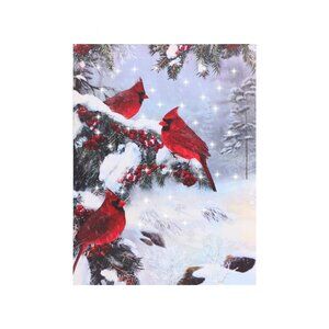 Light Up Cardinal and Berries Unframed Canvas Wall Art  24" X 32"